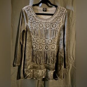 Grey Calstyle Dress ~ Size S ~ Lace Details & Tassel Accents for Boho Elegance!